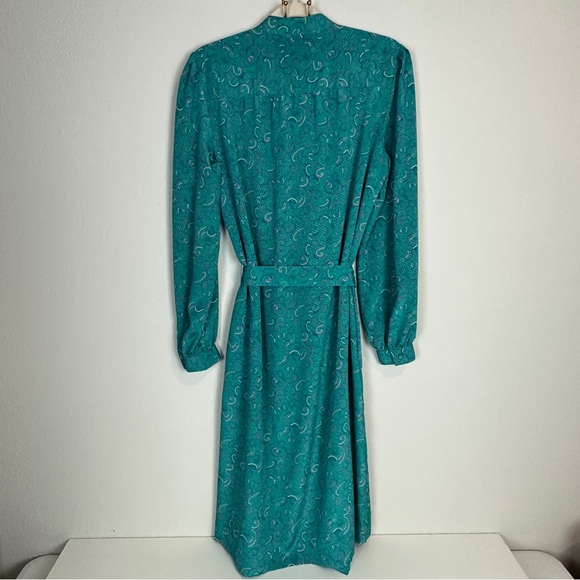 VTG Schrader Sport Polyester Sheath Teal Long Sleeve Silky Dress 10 - Picture 6 of 10